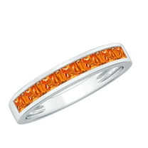 Rosec Jewels Lab Grown Orange Sapphire Half Eternity Ring for Women (AAAA Quality), 925 Sterling Silver, US 4.00