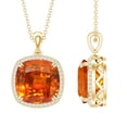 thumbnail image 1 of Rosec Jewels Lab Grown Orange Sapphire Pendant Necklace with Diamond Halo (9 Carat Cushion Cut, AAAA Grade) - with Jewelry Box, 14K Yellow Gold, 1 of 7
