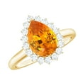 thumbnail image 1 of Rosec Jewels Lab Grown Orange Sapphire Ring with Diamond Halo - 7X10 mm - AAAA Grade, 14K Yellow Gold, US 8.00, 1 of 8