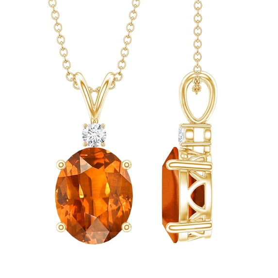 Rosec Jewels Lab Grown Orange Sapphire Solitaire Pendant with Moissanite (8X10 mm Oval Shape), 14K Yellow Gold