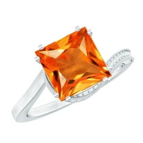 Rosec Jewels Lab Grown Orange Sapphire Solitaire Ring with Diamond, Princess Cut Ring - 8 mm, 925 Sterling Silver, US 4.00