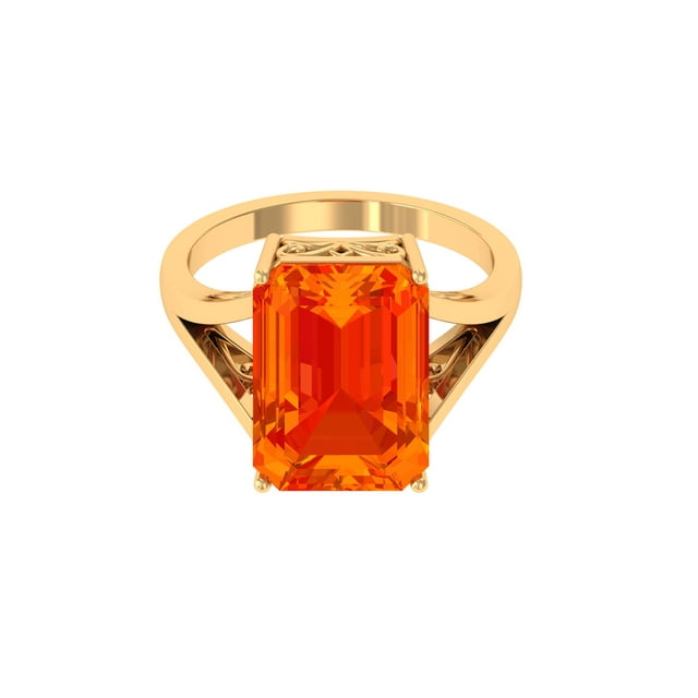 Lab Grown Orange Sapphire Solitaire Ring with Split Shank (10X14 mm