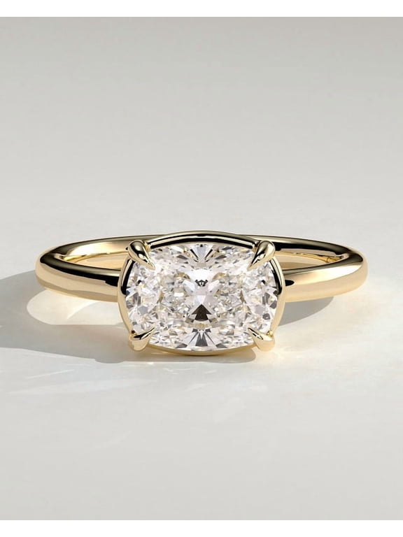 Lab Grown Oval Cut Diamond Wedding Ring Bypass 14k Yellow Gold Plated
