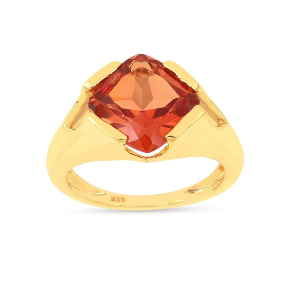 Fine Color Jewels Padparadscha Sapphire Ring Sterling Silver 14K Yellow Gold Plated 4.24 Ct Moissanite Accent for Women