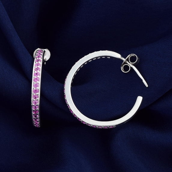Lab Grown Pink Sapphire Hoops
