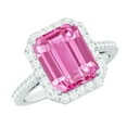 thumbnail image 1 of Rosec Jewels Lab Grown Pink Sapphire Emerald Cut Engagement Ring with Halo - 8X10 mm - Pink Sapphire Diamond Ring for Women, 14K White Gold, US 9.50, 1 of 9