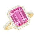 thumbnail image 1 of Rosec Jewels Lab Grown Pink Sapphire Emerald Cut Engagement Ring with Halo - 8X10 mm - Pink Sapphire Diamond Ring for Women, 18K Yellow Gold, US 8.50, 1 of 9
