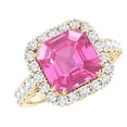 thumbnail image 1 of Rosec Jewels Pink Sapphire Halo Engagement Ring for Women - (AAAA Quality, 9 mm) Asscher Cut Lab Sapphire Ring with Moissanite, 10K Yellow Gold, US 11.00, 1 of 8