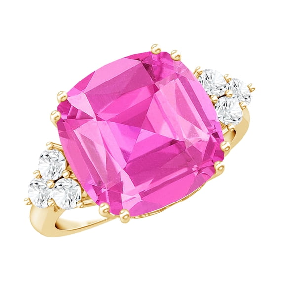 Rosec Jewels Lab Grown Pink Sapphire Cushion Cut Engagement Ring (6 Carat, AAAA Grade) - Sapphire Diamond Ring - with Jewelry Box, 10K Yellow Gold, US 7.00