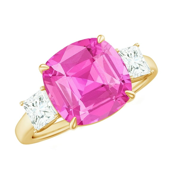 Rosec Jewels Lab Grown Pink Sapphire Solitaire Ring with Moissanite - 10 mm - AAAA Grade, 14K Yellow Gold, US 9.50