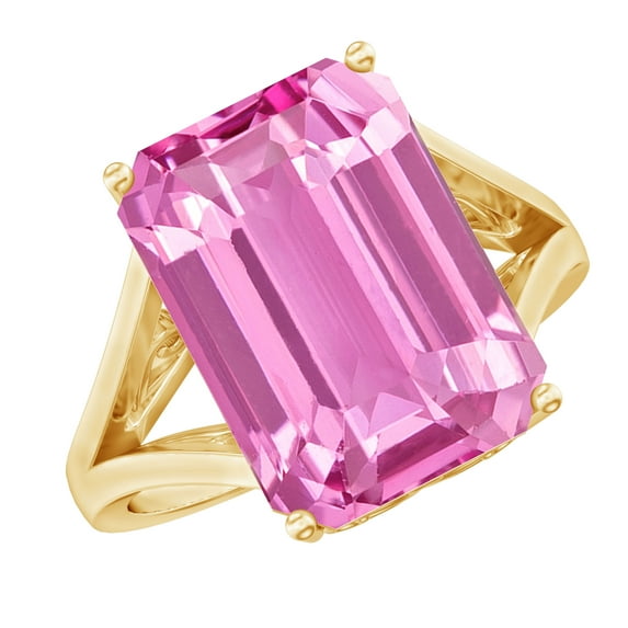 Rosec Jewels Lab Grown Pink Sapphire Solitaire Ring with Split Shank (10X14 mm, AAAA Grade), 14K Yellow Gold, US 6.50