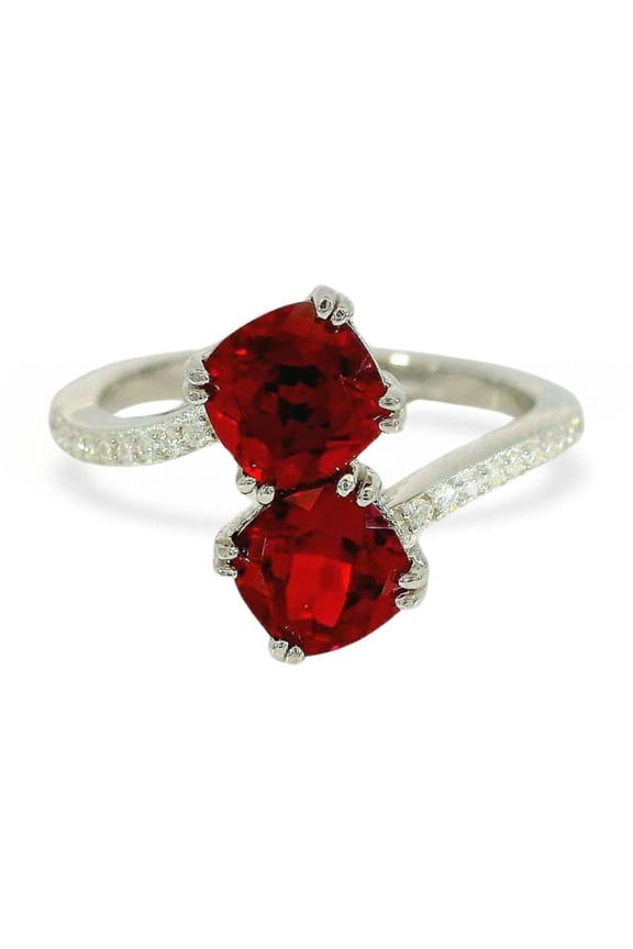 Lab Grown Ruby Bypass Ring For Women July Birthstone Sterling Silver Ring-Dainty Two StoneRuby Red RingJewelry Gift For Her