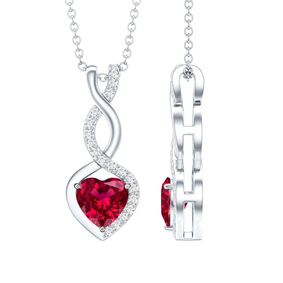 Rosec Jewels Lab Grown Ruby Heart Pendant (6 mm, AAAA Quality) - Infinity Dangle Necklace - Ready to Gift for Valentines Day, 10K White Gold