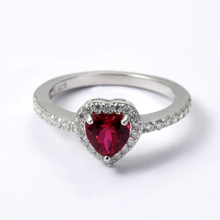 Sterling Silver Diamond & Round Birthstone Halo-Style Rings Sterling Silver Diamond & Round Birthstone Halo-Style Rings