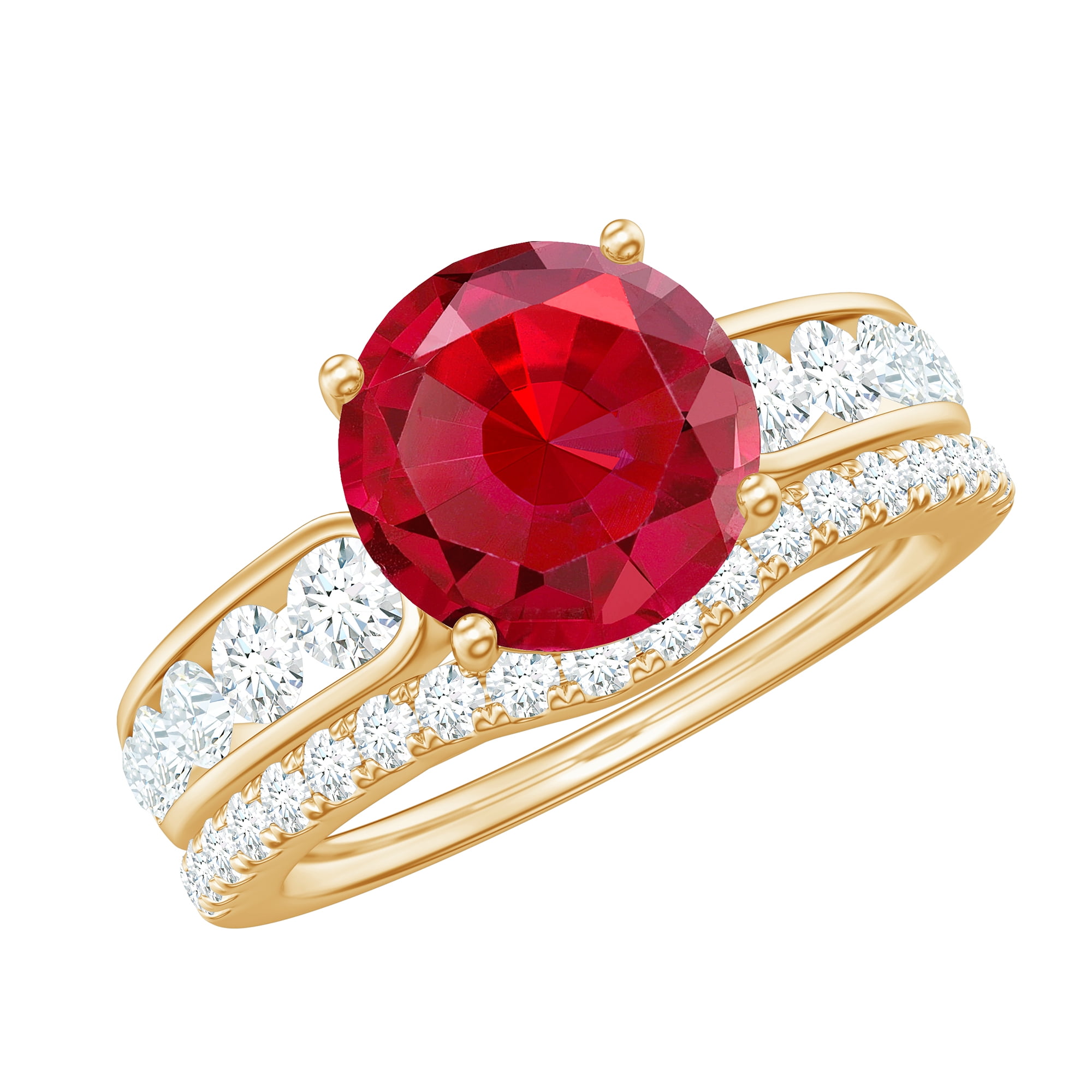 Rosec Jewels Lab Grown Ruby Wedding Bridal Ring Set - AAAA Grade ...
