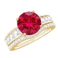thumbnail image 1 of Rosec Jewels Lab Grown Ruby Wedding Bridal Ring Set - AAAA Grade Certified - Ruby Engagement Ring with Band - with Jewelry Box, 14K Yellow Gold, US 11.50, 1 of 8