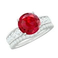 thumbnail image 1 of Rosec Jewels Lab Grown Ruby Wedding Bridal Ring Set - AAAA Grade Certified - Ruby Engagement Ring with Band - with Jewelry Box, 925 Sterling Silver, US 3.00, 1 of 8