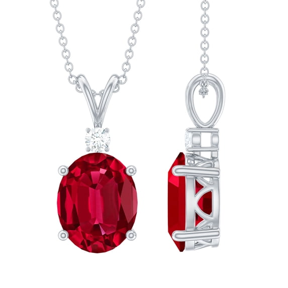 Lab Grown Ruby Solitaire Pendant for Women with Moissanite (4 Carat) - AAAA Grade, 18K White Gold