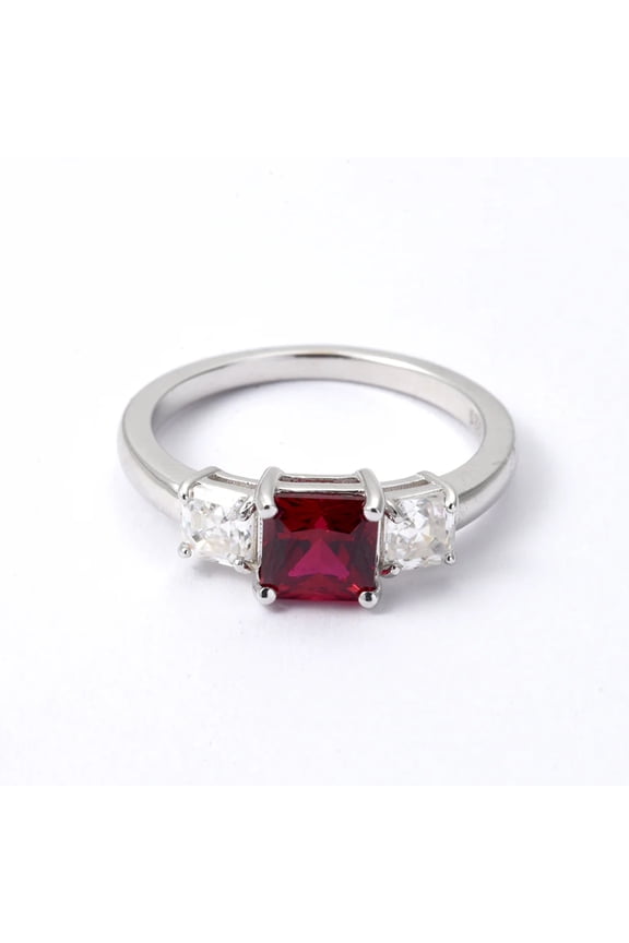 Lab Grown Ruby Three Stone Ring 925 Sterling Silver July Birthstone Ring For Women- Ruby Gemstone Dainty Ring Jewelry Engagement Gift for Her