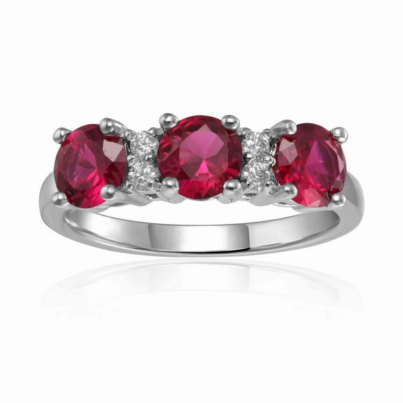Lab Grown Ruby Three Stone Ring for Women -July Birthday 925 Sterling Silver Ruby Ring Gift for Her