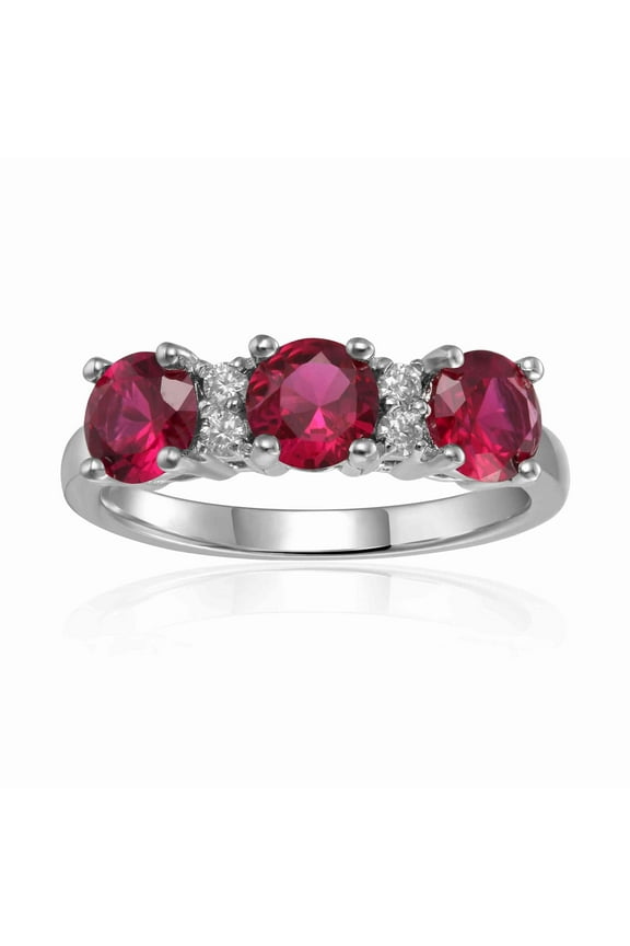 Lab Grown Ruby Three Stone Ring for Women -July Birthday 925 Sterling Silver Ruby Ring Gift for Her