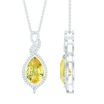 Rosec Jewels Lab Grown Yellow Sapphire Pendant Necklace with Diamond for Women - 12X8 mm, 925 Sterling Silver