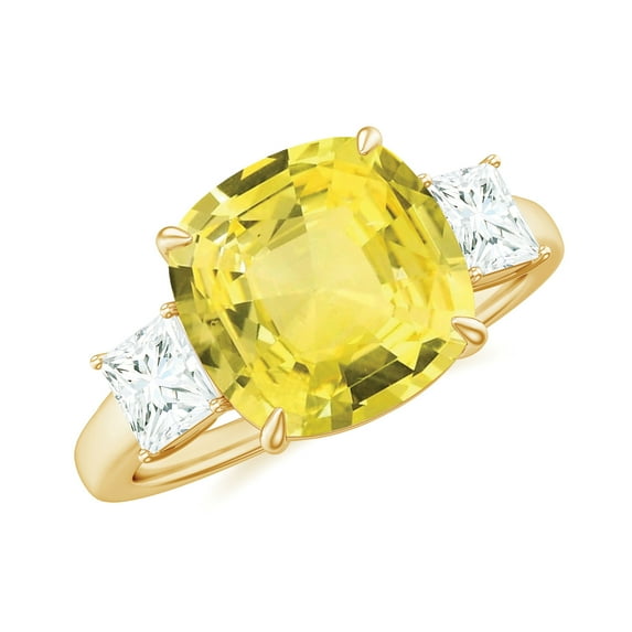 Rosec Jewels Lab Grown Yellow Sapphire Solitaire Ring with Moissanite (10 mm) - AAAA Quality, 10K Yellow Gold, US 8.00