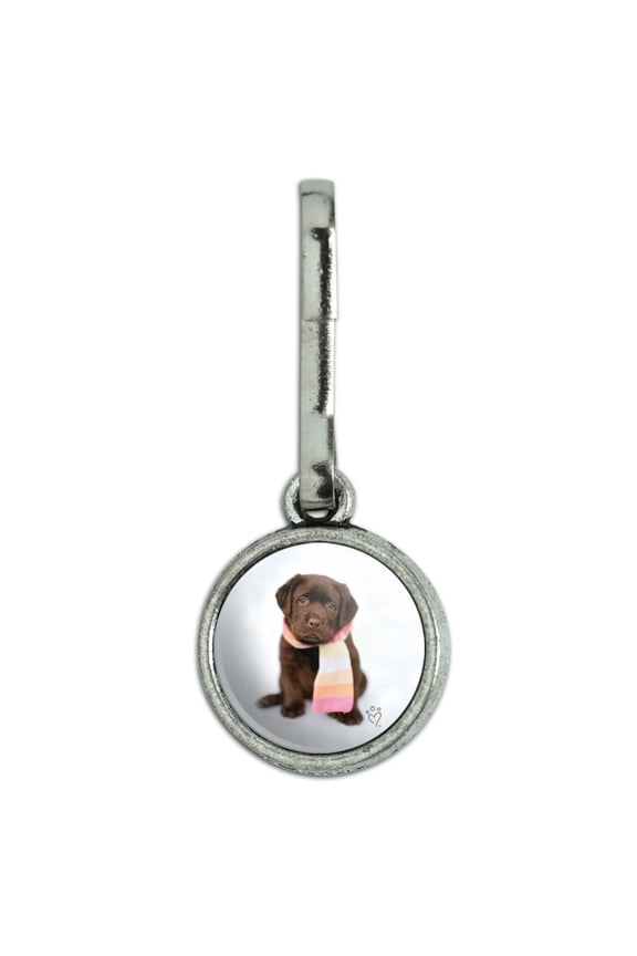Lab Labrador Puppy Dog Wearing Scarf Antiqued Charm Clothes Purse Suitcase Backpack Zipper Pull Aid