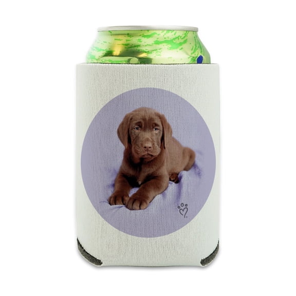 Lab Labrador Puppy Dog on Lavendar Can Cooler - Drink Sleeve Hugger Collapsible Insulator - Beverage Insulated Holder
