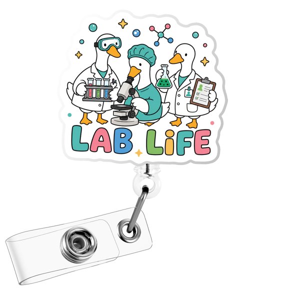 Lab Life Scientist Geese Badge Reel, Microscope Retractable ID Holder for Nurse, Teacher, Office