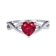 Lab Made Ruby Statement Ring, Round & Heart Cut, Lab Grown Diamond Engagement Ring, 1.51 Ct, Anniversary Gift for Wife