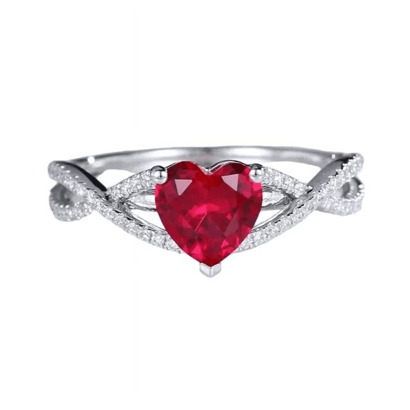 Lab Made Ruby Statement Ring, Round & Heart Cut, Lab Grown Diamond Engagement Ring, 1.51 Ct, Anniversary Gift for Wife