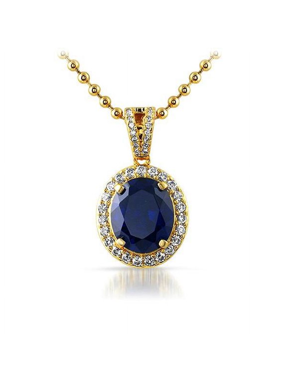 Lab Made Sapphire Gem Oval Cut Pendant