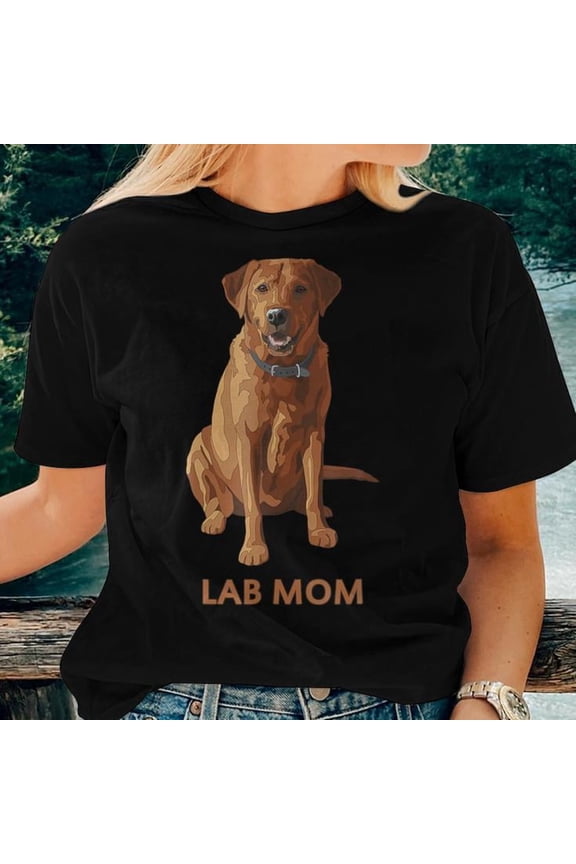 Lab Mom Fox Red Labrador Retriever Dog Lover T-Shirt Women Adult Cotton Comfortable Pet Lover Casual Tee, Size M, Color Black