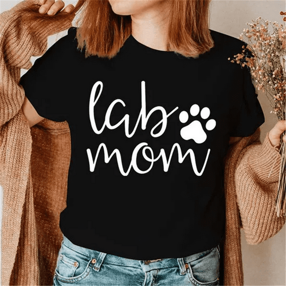 Lab Mom Print T-shirts For Women Summer Fashion Casual Short Sleeve Round Neck Ladies Tops