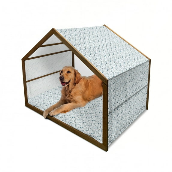 Lab Pet House, Doodle Drawing Style College Study Chemical Illustration, Outdoor & Indoor Portable Dog Kennel with Pillow and Cover, 5 Sizes, Petrol Blue and White, by Ambesonne