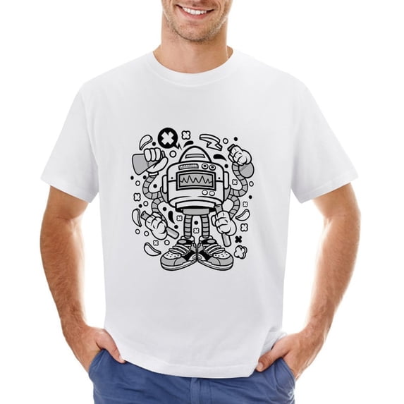 Lab Robot Monster Men’s Graphic T-shirt Vintage Short Sleeve Sport Tee White L