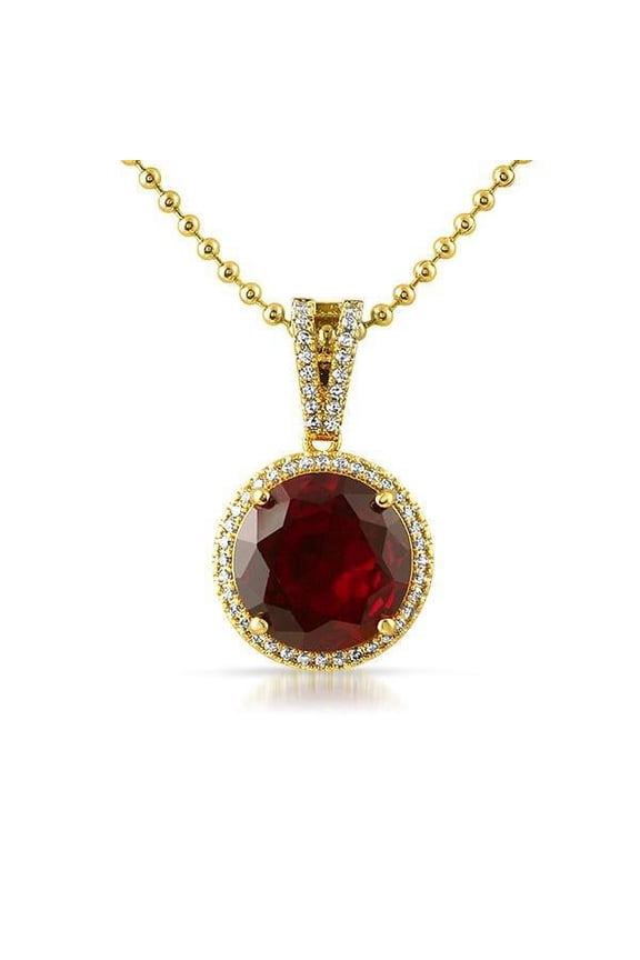 Lab Ruby Round Gem .925 Silver Halo Pendant