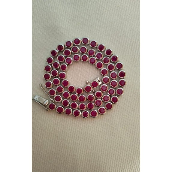 Lab Ruby Round Tennis Necklace,Yellow Gold Lab Ruby Round Tennis Necklace,Red Color Necklace,Silver Crystal Dainty Necklace For Her