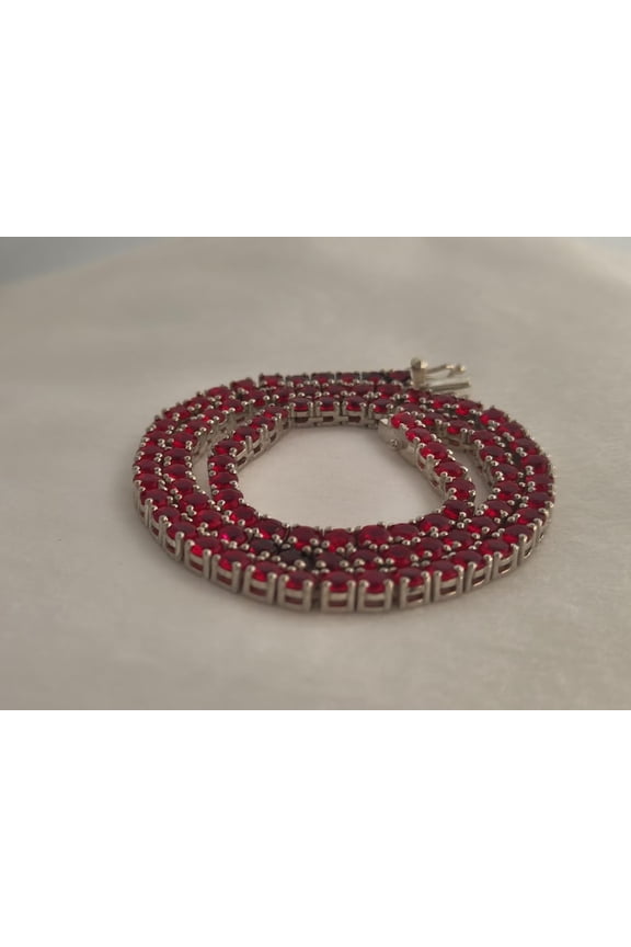 Lab Ruby Round Tennis Necklace,Yellow Gold Lab Ruby Round Tennis Necklace,Red Color Necklace,Silver Crystal Dainty Necklace For Her