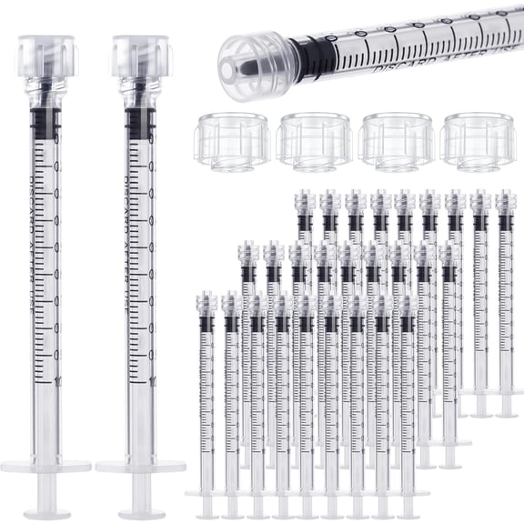 Lab Sample Injection Syringes 30Pack 1ml Luer Lock Syringe Without Needle - 1cc Plastic Syringes Individually Sterile Sealed with Tip Caps, No Needles ( 30Pack 1 ml )