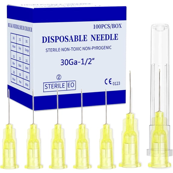 Lab Sample Injection Syringes Disposable Luer Lock Needle 30Ga 1/2 Inch 13mm 100Pack(30Ga-1/2IN)