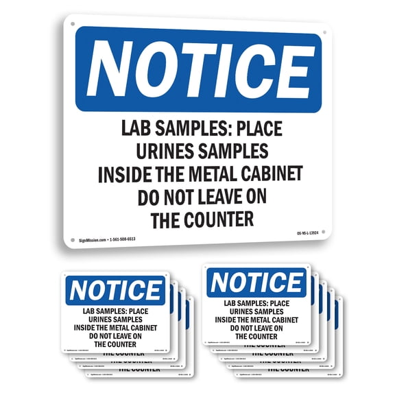 Lab Samples Place Urine Samples Inside OSHA Notice Aluminum Sign 10 Inch x 7 Inch - 10 Pack