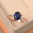thumbnail image 1 of Lab Sapphire ring, oval cut, September birthstone, rose gold, engagement ring for women, 1 of 4