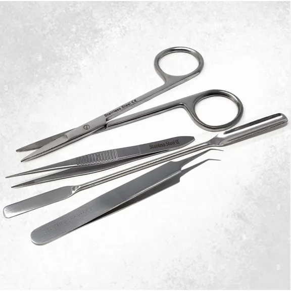 Lab Scissors, Tweezers & Double Ended Spatula Mixing Spatulas For Lab Use Multipurpose Stainless Steel Kit of 4 pcs