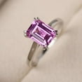 thumbnail image 1 of Lab Simple pink sapphire statement ring, emerald cut, minimalist anniversary ring, 1 of 3