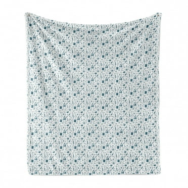 Lab Soft Flannel Fleece Throw Blanket, Doodle Drawing Style College Study Chemical Illustration, Cozy Plush for Indoor and Outdoor Use, 70" x 90", Petrol Blue and White, by Ambesonne