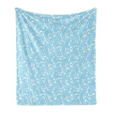 Lab Soft Flannel Fleece Throw Blanket, Modern Science Theme Pattern with Laboratory Equipment Experiment Education, Cozy Plush for Indoor and Outdoor Use, 60" x 80", Pale Blue and White, by Ambesonne