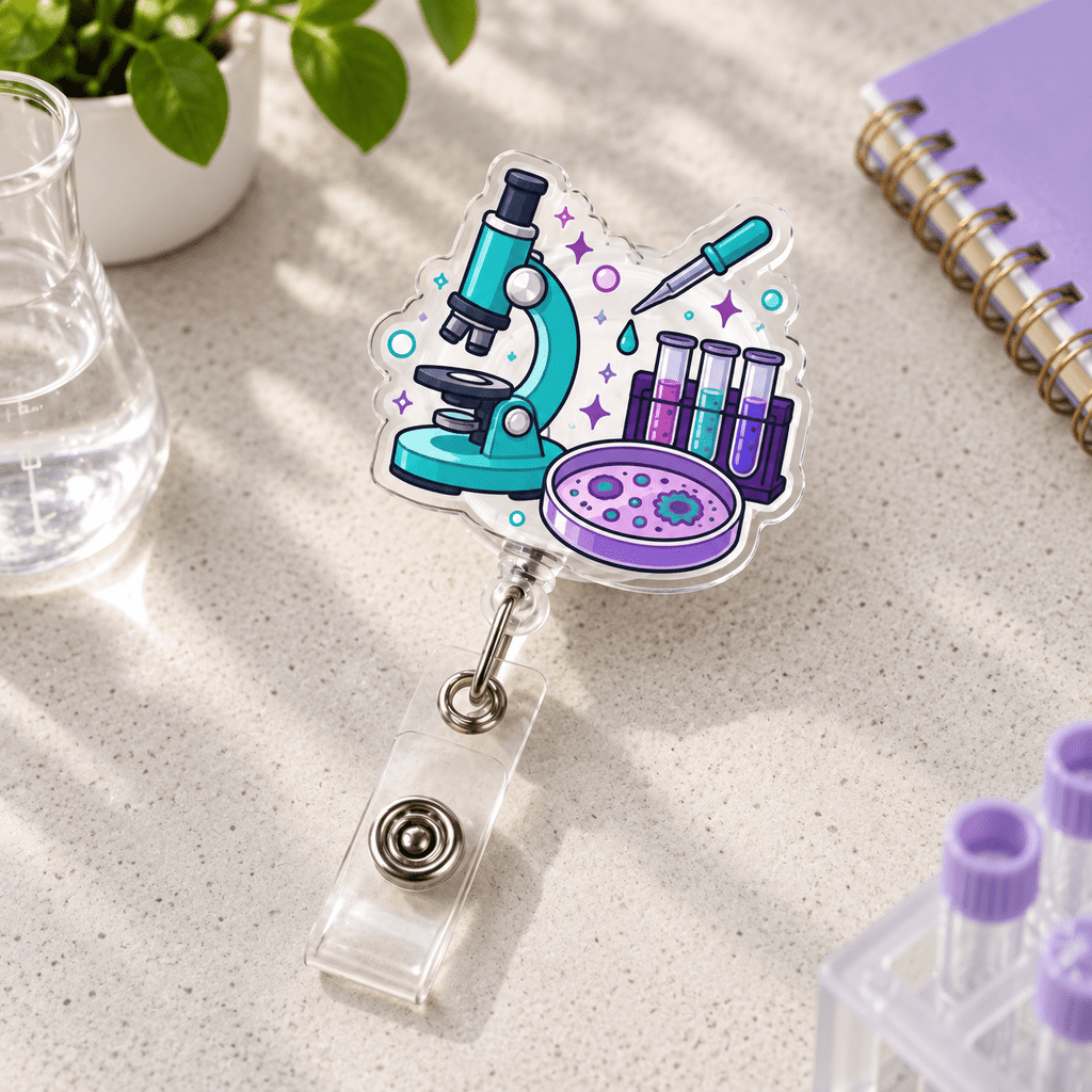 Microscopes For Animals Lab Tech Microscope Test Tube Clear Acrylic Badge Reel ID Holder for ...