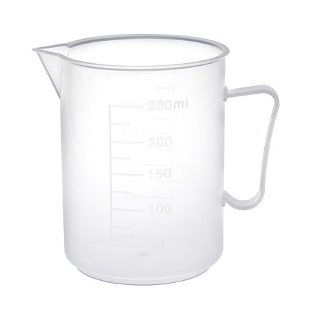 Lab Transparent White PP 250ml Measuring Cup Handled Beaker